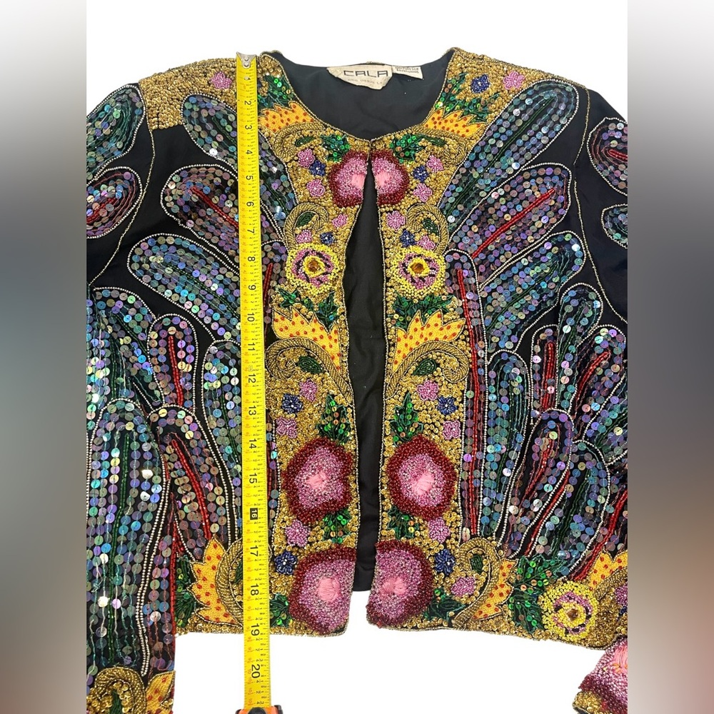 Scala Vintage Silk Sequin Beaded Embroidered Matador Bolero Jacket Colorful Boho - Picture 10 of 12